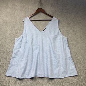 Lane Bryant Tank Top Womens 24 Light Blue Linen Cotton V Neck Sleeveless Summer